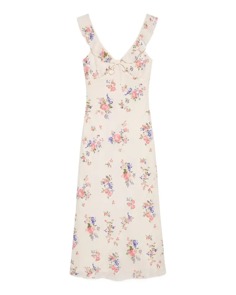Reformation Gerüschtes Midikleid mit Blumenprint - Nude Nude