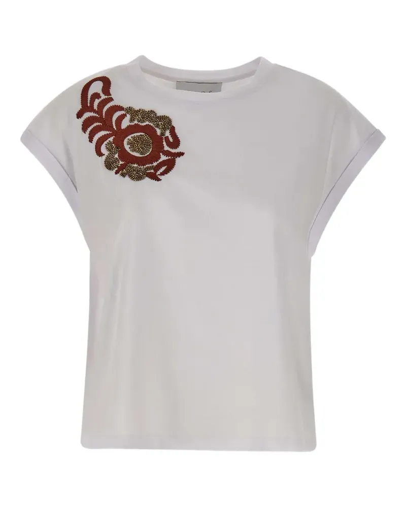Kaos Paillettenverziertes Hemd mit Blumenstickerei - Weiß Weiß