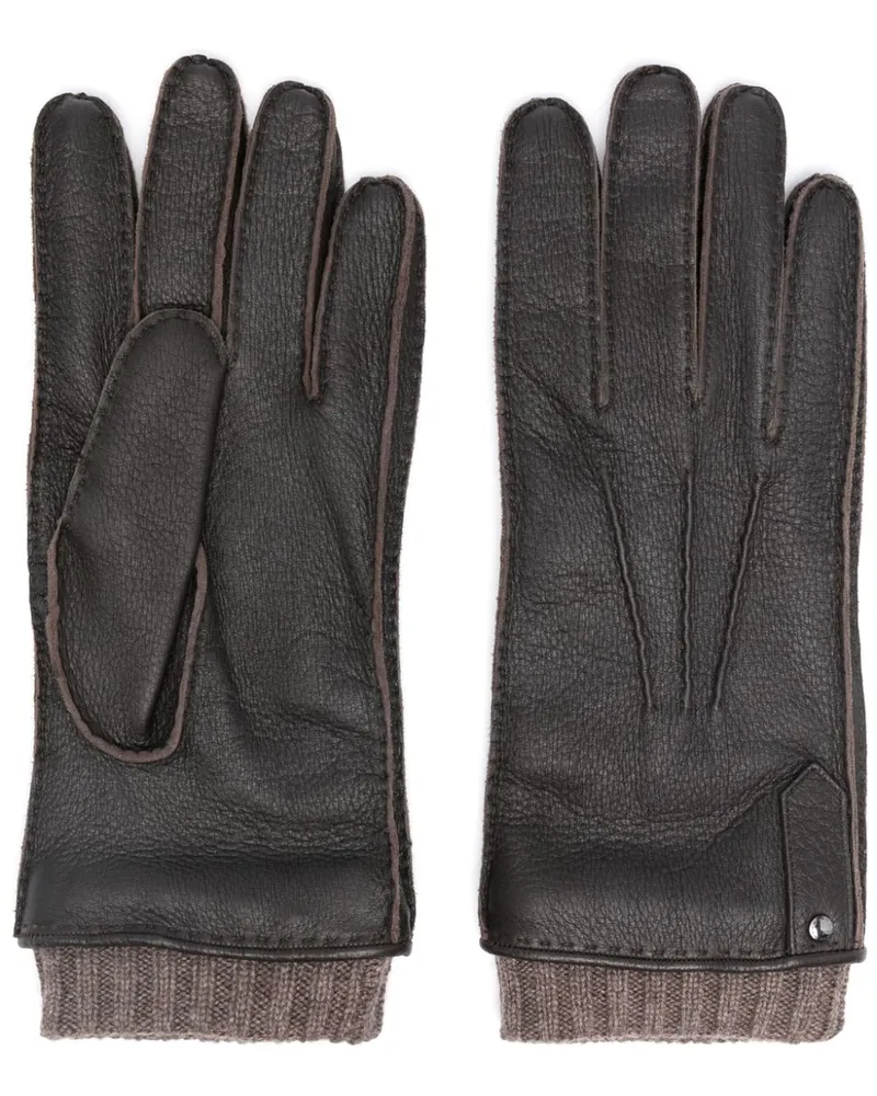 Canali Handschuhe aus Leder mit Ziernaht - Braun Braun
