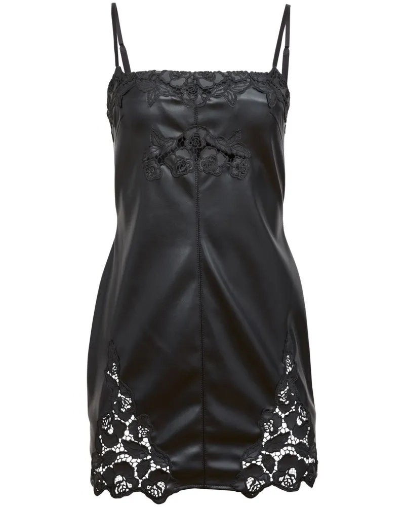 Fleur Du Mal Guipure-Minikleid aus veganem Leder - Schwarz Schwarz