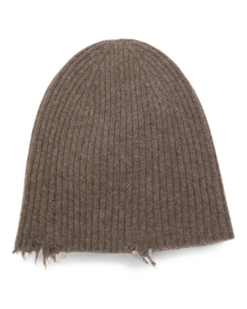 Uma Wang distressed ribbed beanie hat - Braun Braun