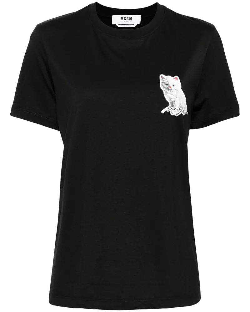 MSGM T-Shirt mit Katzen-Print Schwarz