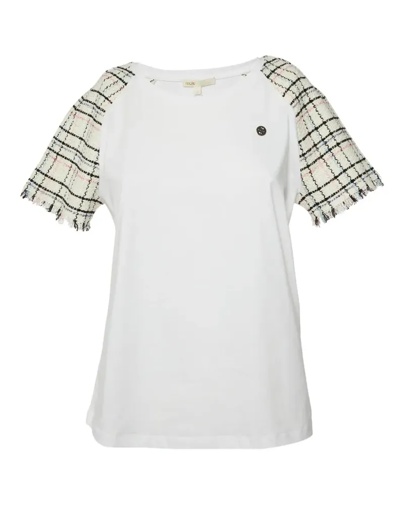 Maje tweed-sleeved crew-neck T-Shirt - Weiß Weiß