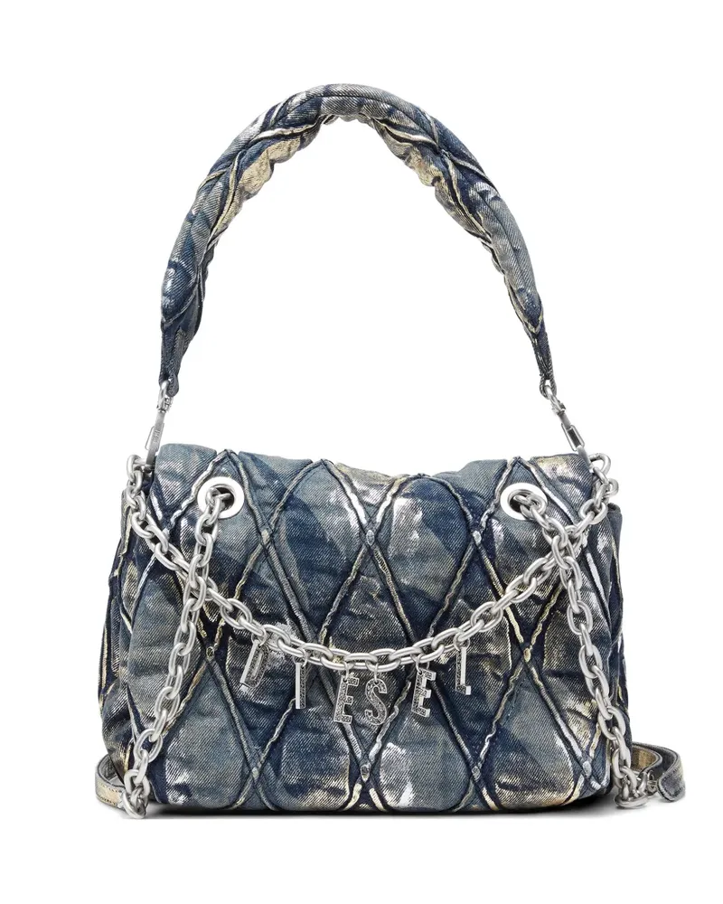 Diesel Gesteppte Charm D Schultertasche aus Metallic-Folie - Blau Blau