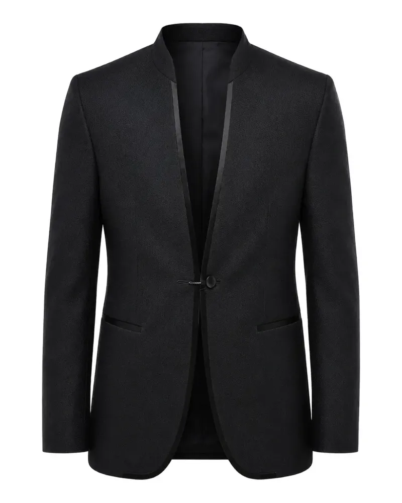Corneliani satin-trim single-breasted blazer - Schwarz Schwarz