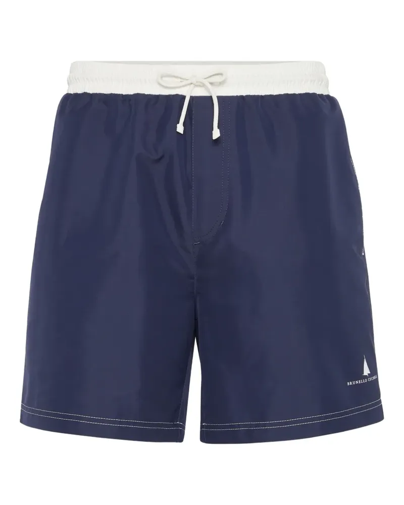 Brunello Cucinelli Badeshorts mit Logo-Print - Blau Blau