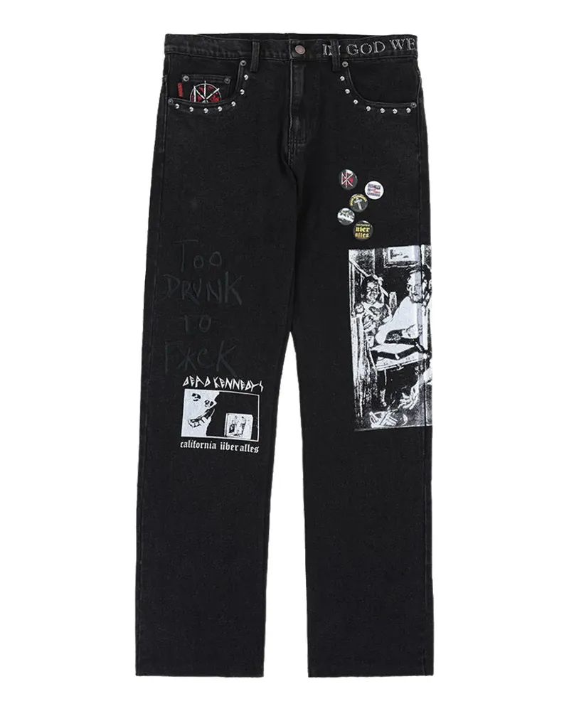PLEASURES DIY Jeans mit geradem Bein - Schwarz Schwarz