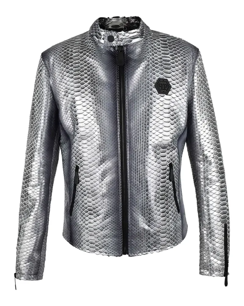 Philipp Plein python-effect leather jacket - Silber Silber