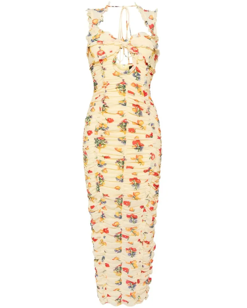 De La Vali Pampapato Midikleid mit Blumen-Print - Gelb Gelb