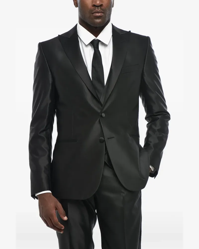 Corneliani satin-finish peak-lapel suit - Schwarz Schwarz