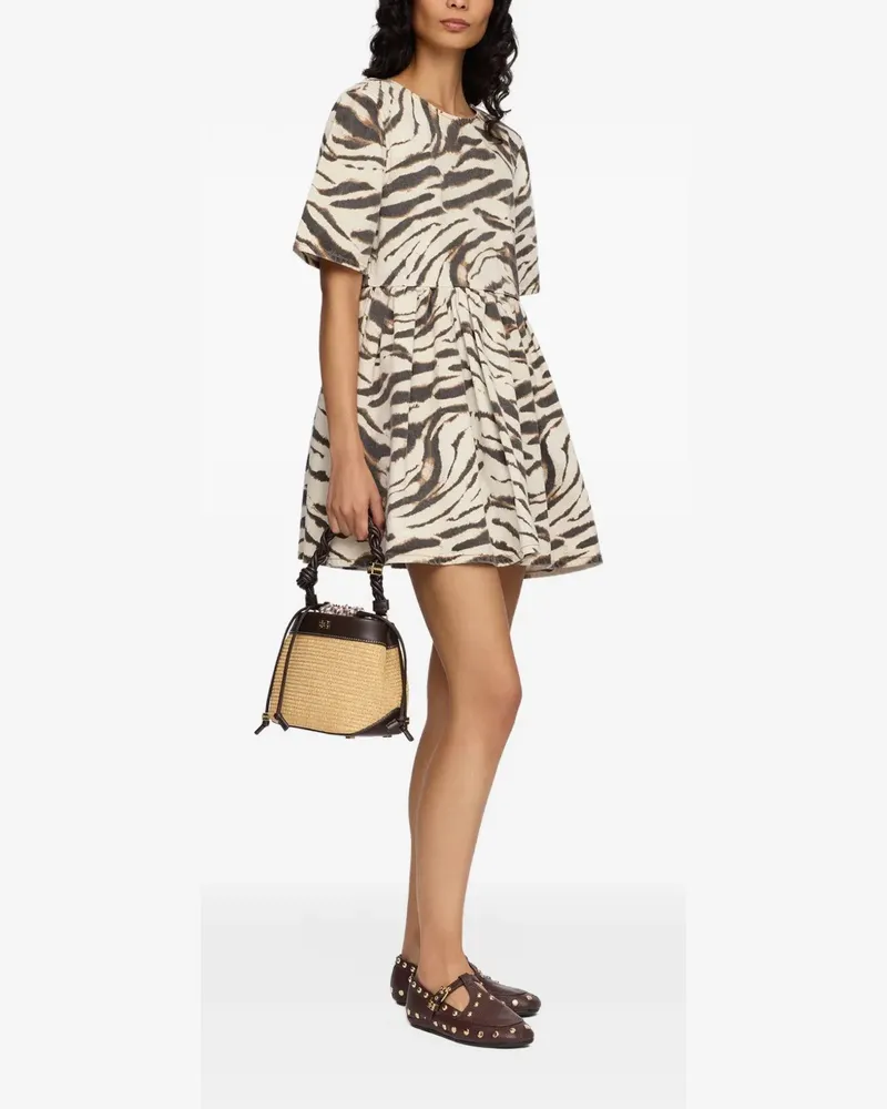 Ganni Denim-Kleid mit Zebra-Print - Nude Nude