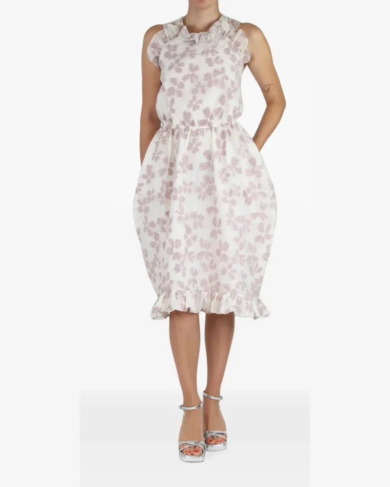 pushBUTTON floral-embroidered ruffled midi dress - Weiß Weiß