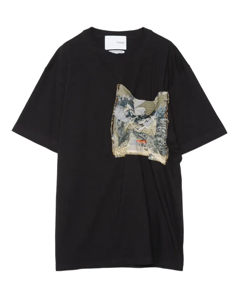 Yoshio Kubo T-Shirt mit Tapisserie-Tasche - Schwarz Schwarz
