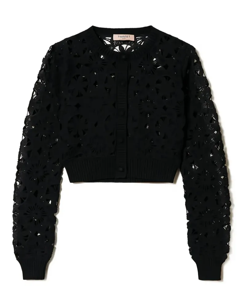 Twin-Set Cropped-Cardigan mit Blumen - Schwarz Schwarz