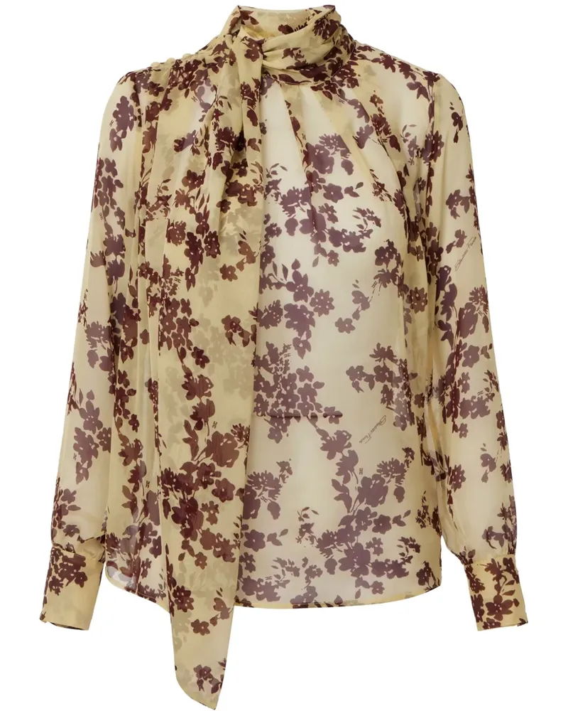 Elisabetta Franchi Seidenbluse mit Blumen-Print - Nude Nude