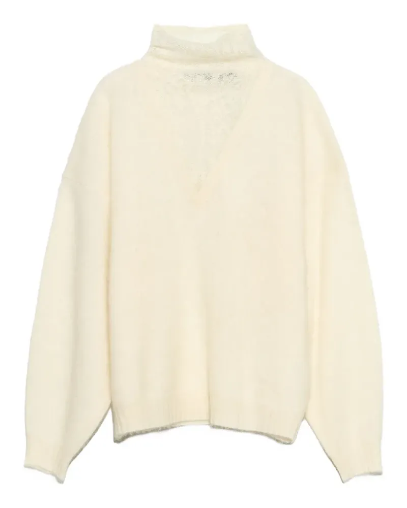 BIMBA Y LOLA Elfenbeinfarbener Lochstrickpullover aus Wolle mit Stehkragen - Nude Nude