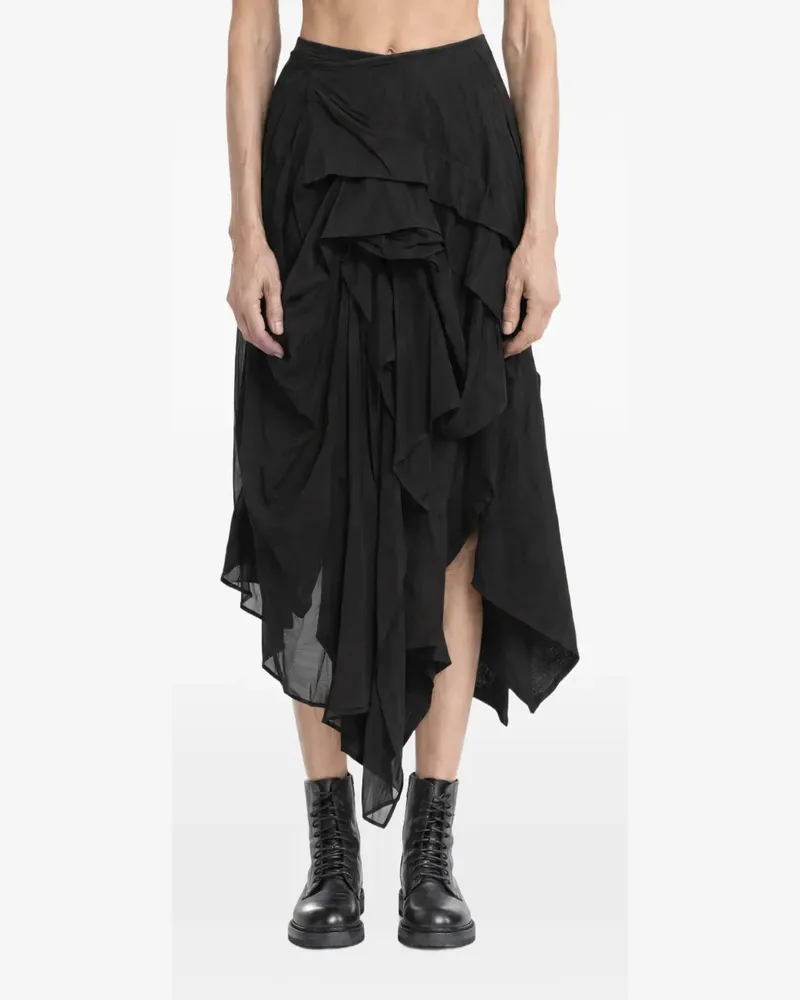 Yohji Yamamoto tucked voluminous mid skirt - Schwarz Schwarz