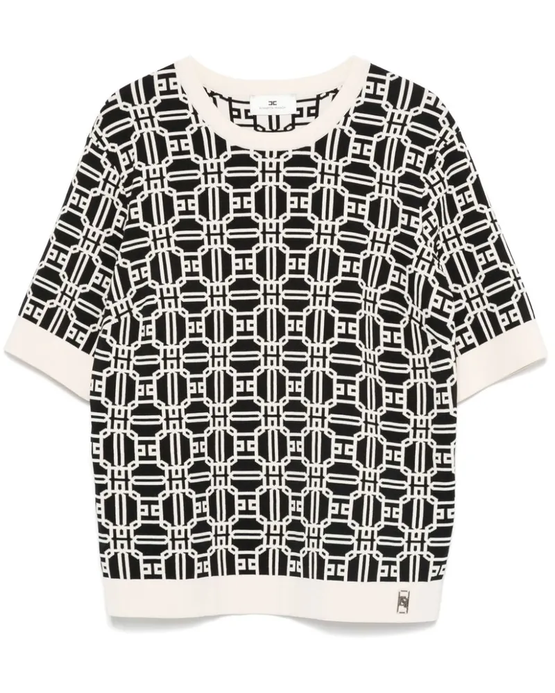 Elisabetta Franchi Jacquard-T-Shirt mit Logo - Weiß Weiß
