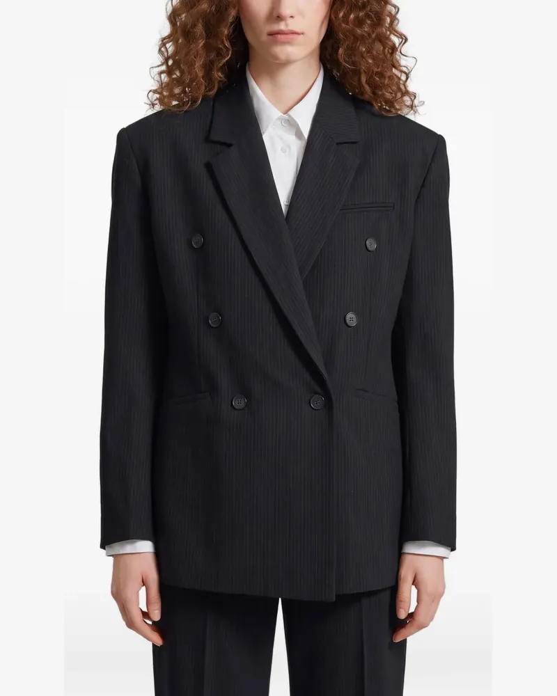 FRANKIE Shop Doppelreihiger Jade Blazer mit schwarz-weißen Nadelstreifen Schwarz