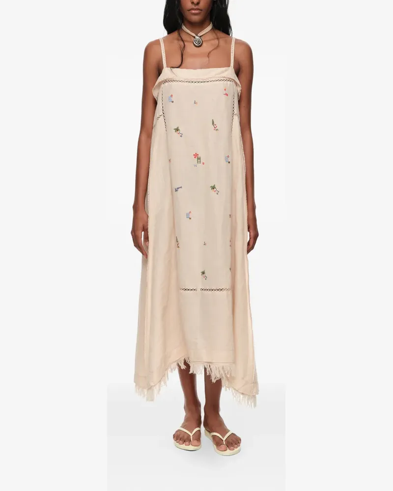 BIMBA Y LOLA A-Linien-Minikleid aus Leinen mit Stickerei - Nude Nude