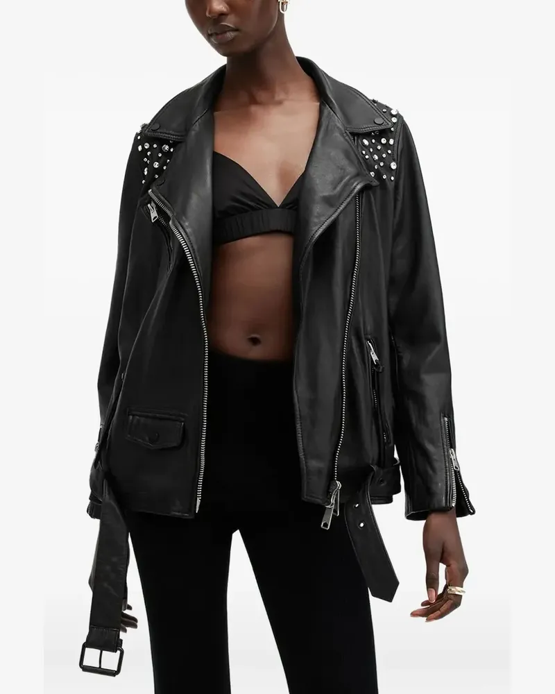 AllSaints Verzierte Billie Lederjacke - Schwarz Schwarz