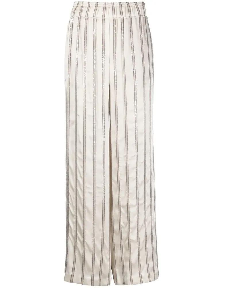 Brunello Cucinelli Gestreifte High-Waist-Hose - Weiß Weiß