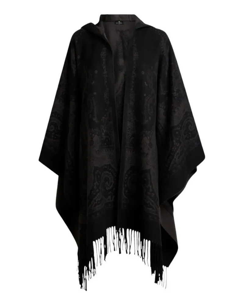 Etro paisley-print hooded poncho - Schwarz Schwarz