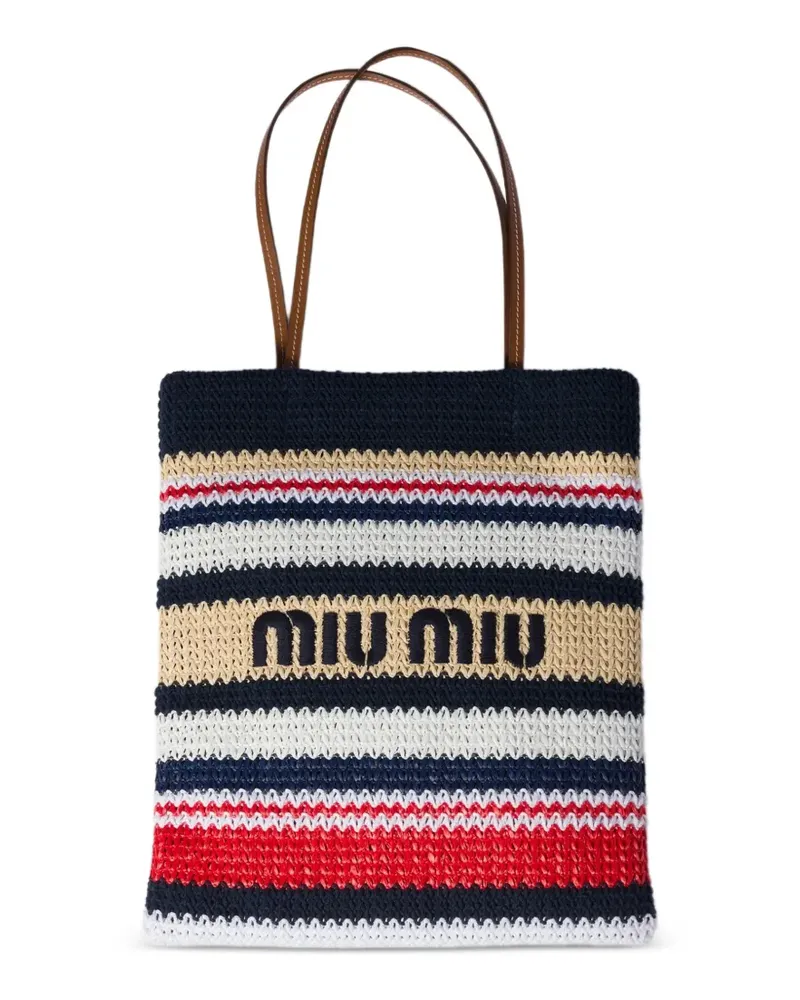 Miu Miu Gewebte Tote Bag mit Raffiabast-Effekt - Blau Blau