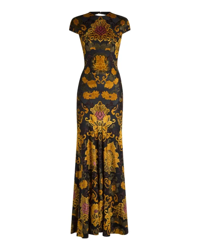 Etro long jacquard dress with chenille floral-motif - Schwarz Schwarz