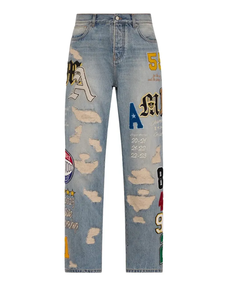 Amiri Baggy-Jeans mit College-Patch - Blau Blau