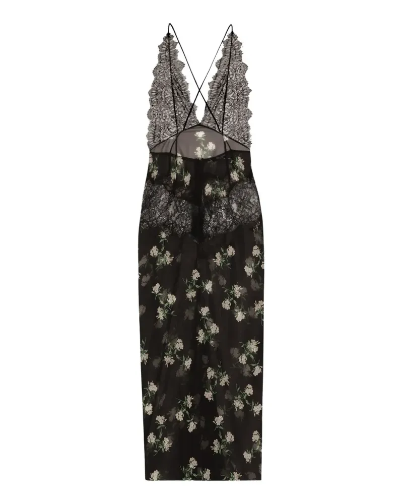 Dolce & Gabbana violets-print dress with lace insert - Schwarz Schwarz