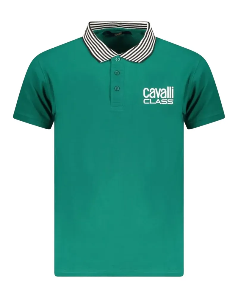 Roberto Cavalli striped-collar logo-print polo shirt - Grün Grün