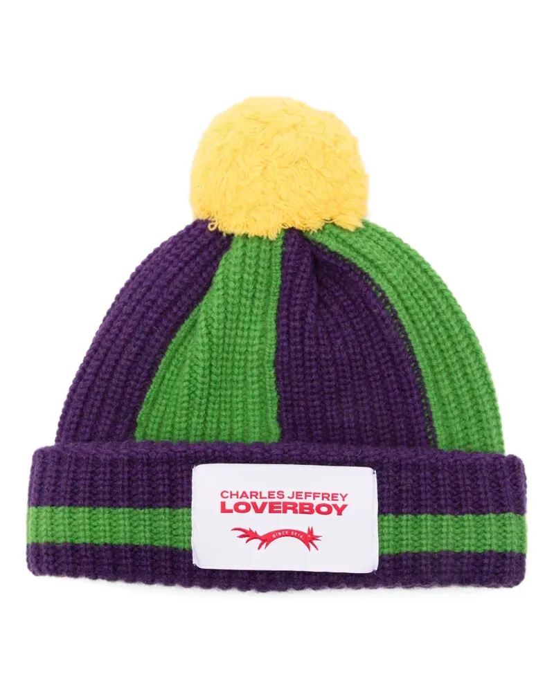 Charles Jeffrey Loverboy Gestreifte Beanie mit Pompom - Violett Violett