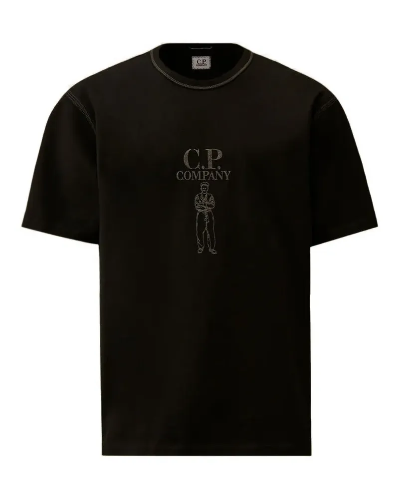 C.P. Company T-Shirt mit Logo-Stickerei - Schwarz Schwarz