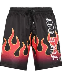 Philipp Plein Badeshorts mit Flammen-Print Schwarz