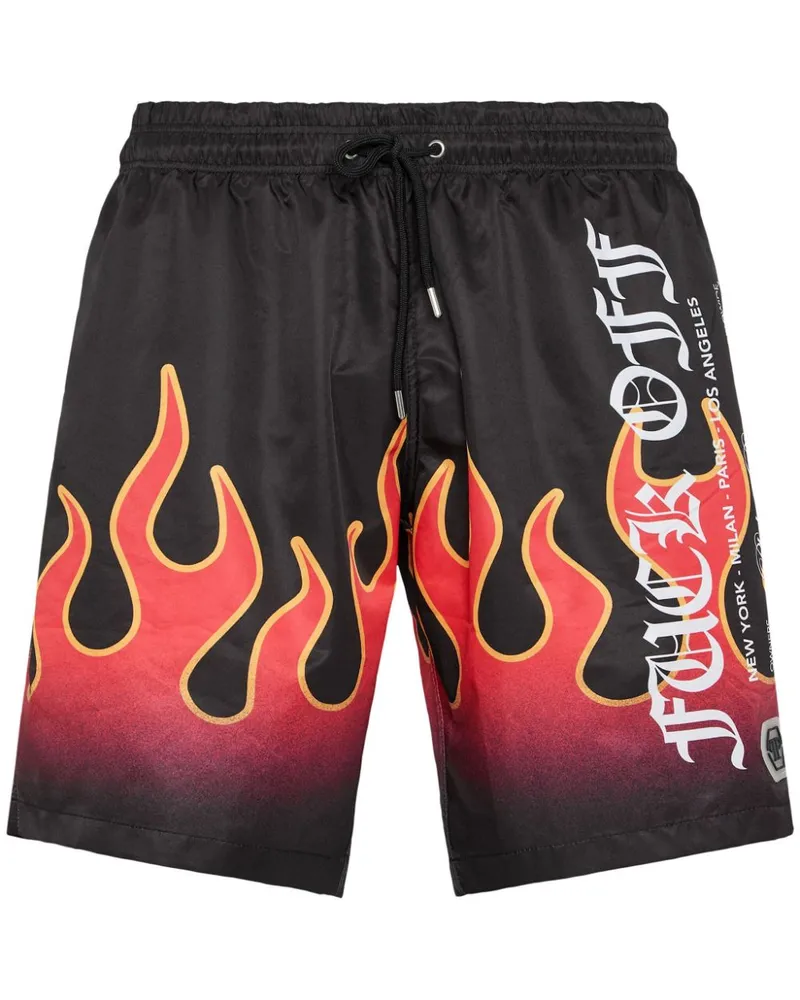 Philipp Plein Badeshorts mit Flammen-Print - Schwarz Schwarz