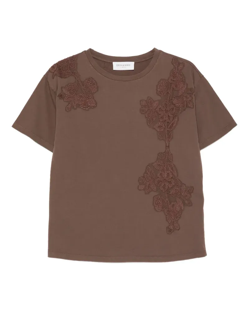 Ermanno Scervino floral-appliqué T-shirt - Braun Braun