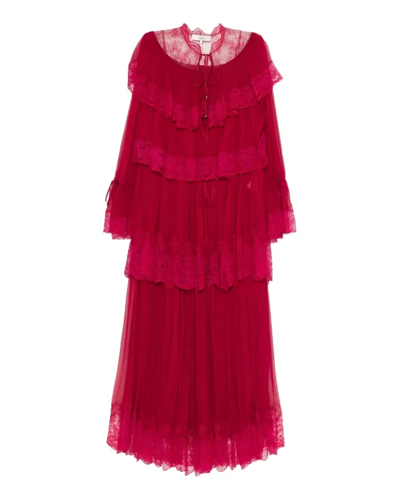 Chloé Maxikleid mit Spitzeneinsätzen - Rosa Rosa