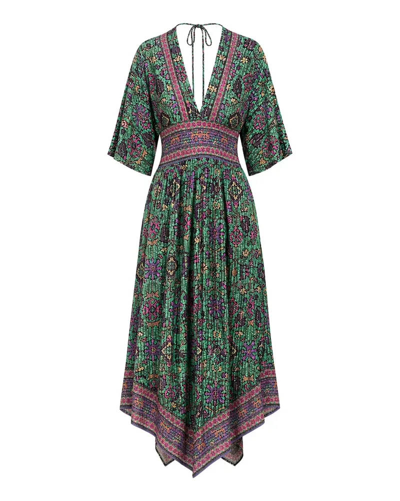 ba&sh Pipa Midikleid mit V-Ausschnitt - Grün Grün