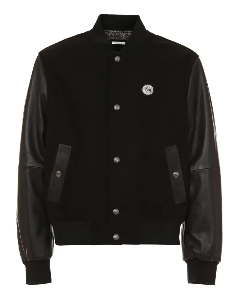Just Cavalli leather-sleeves bomber jacket - Schwarz Schwarz
