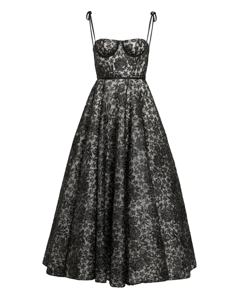 Giambattista Valli Corsage-Midikleid mit Blumenstickerei - Schwarz Schwarz