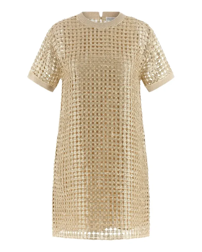Brunello Cucinelli sequin mesh-knit mini dress - Gold Gold