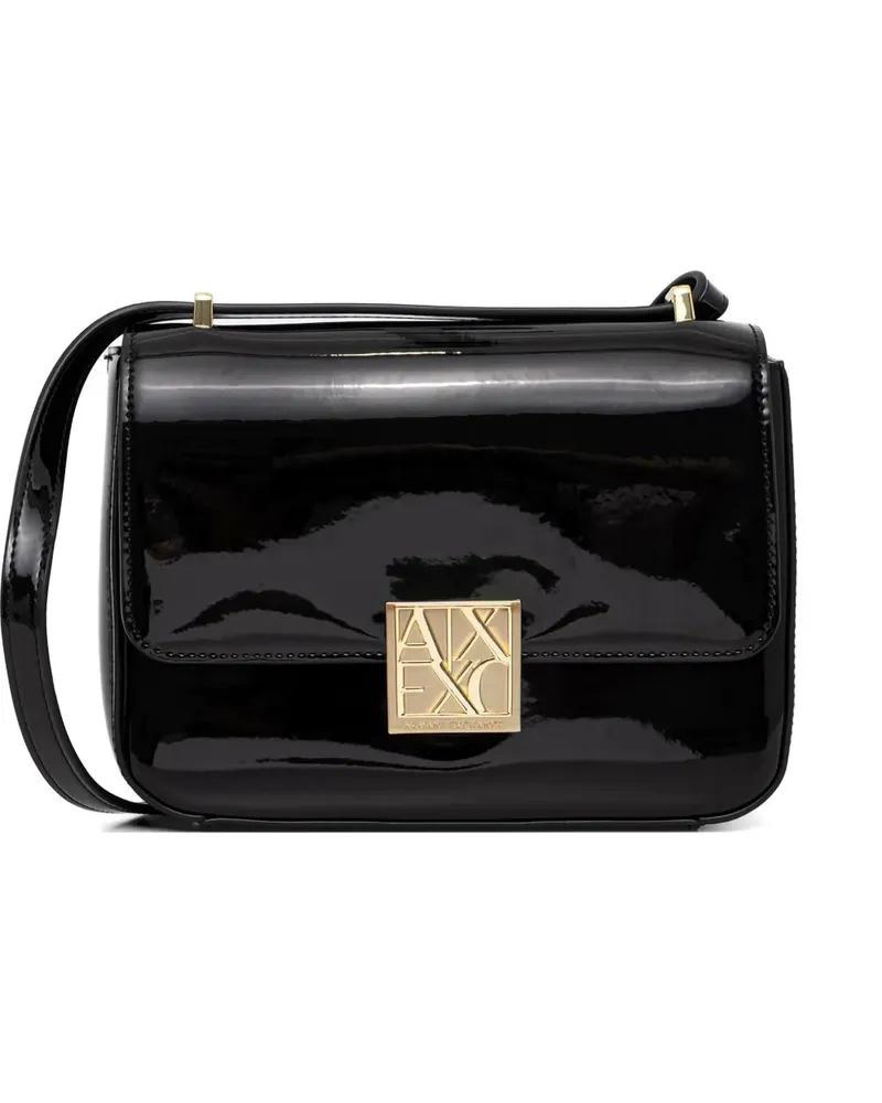 Armani Exchange patent-finish logo-plaque cross body bag - Schwarz Schwarz