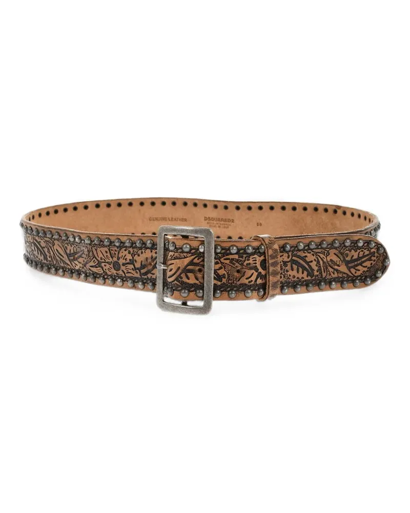 Dsquared2 floral-pattern studded belt - Braun Braun