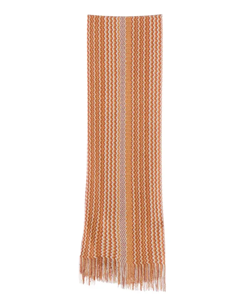 Missoni zigzag-knit fringed scarf - Orange Orange