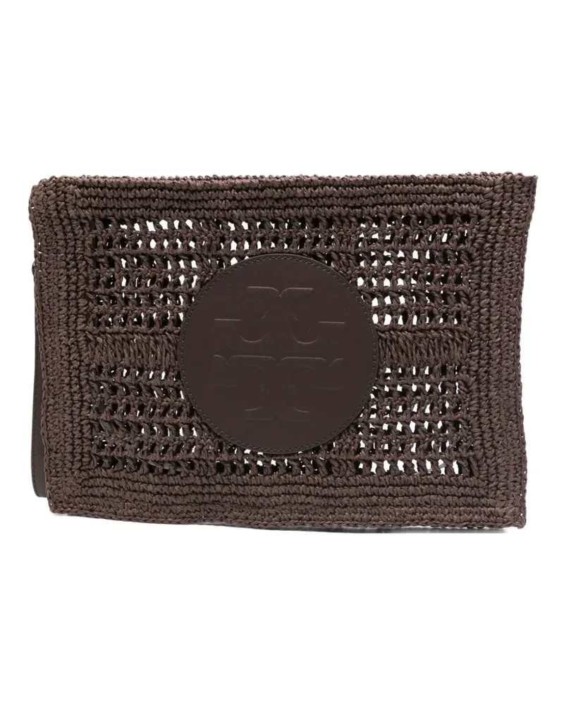 Tory Burch Ella hand-crocheted logo-detail clutch bag - Braun Braun