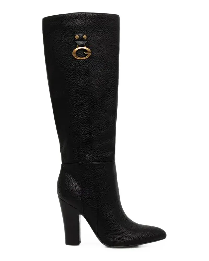 Guess logo-plaque pebbled-leather boots - Schwarz Schwarz