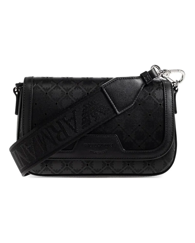 Emporio Armani logo-pattern detachable strap cross body bag - Schwarz Schwarz