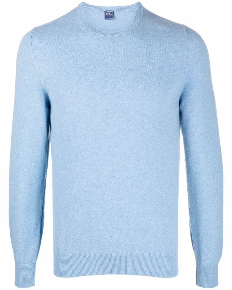 Fedeli Fein gestrickter Kaschmirpullover - Blau Blau