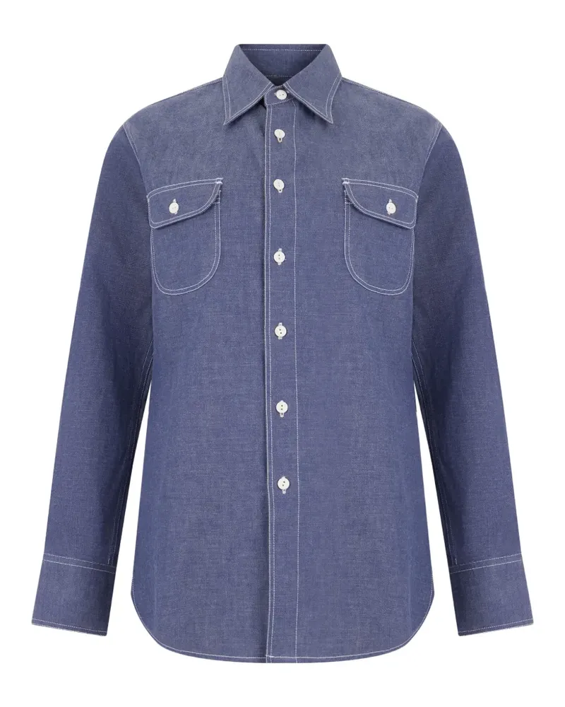 MOORER contrast-stitch chest-pocket shirt - Blau Blau